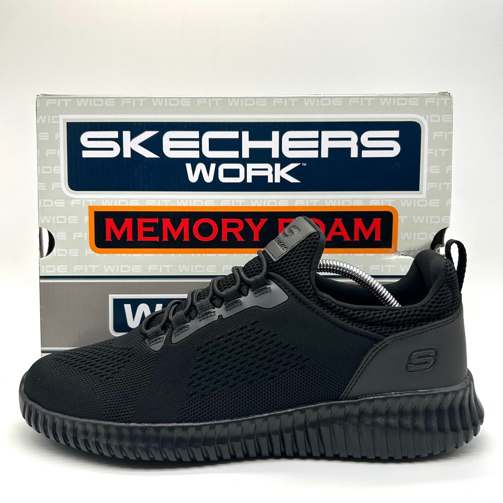 Skechers Work Cessnock Shoes Mens 10.5 Black Slip Resistant Wide Memory Slip Ins